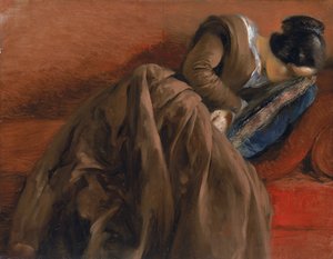Emilie, a irmã do artista, dormindo, c.1848 (óleo sobre papel montado sobre tela)